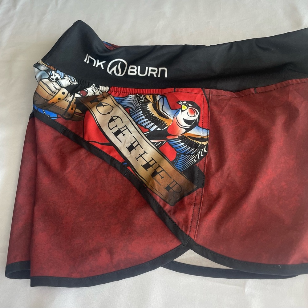 INKnBURN Maroon Shorts with Parrot Graphic